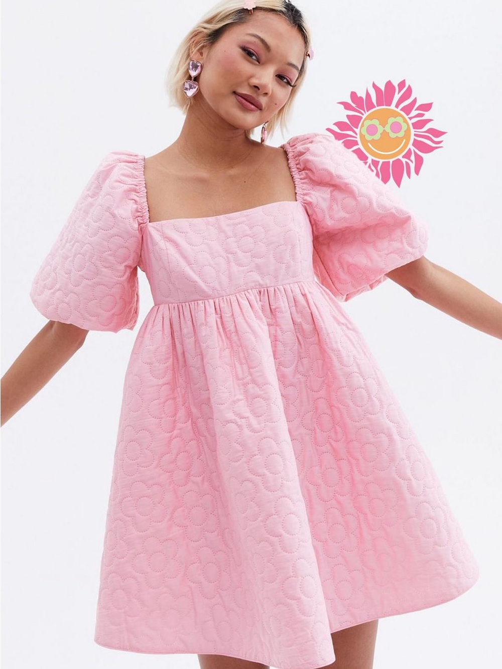 New Look Pink Quilted Babydoll Dress